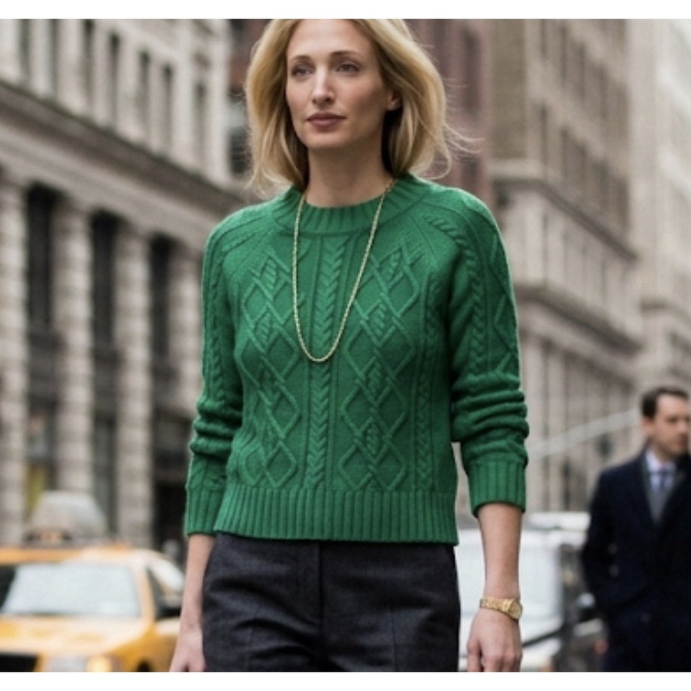 VTG 90s Gap‎ Cable Knit Fisherman Sweater XS Petite Pullover Preppy Green Chunky